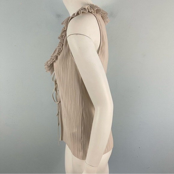 Zara Sleeveless V-neck Rufle Pleated Tie Front Top Blouse Size M - Picture 9 of 15